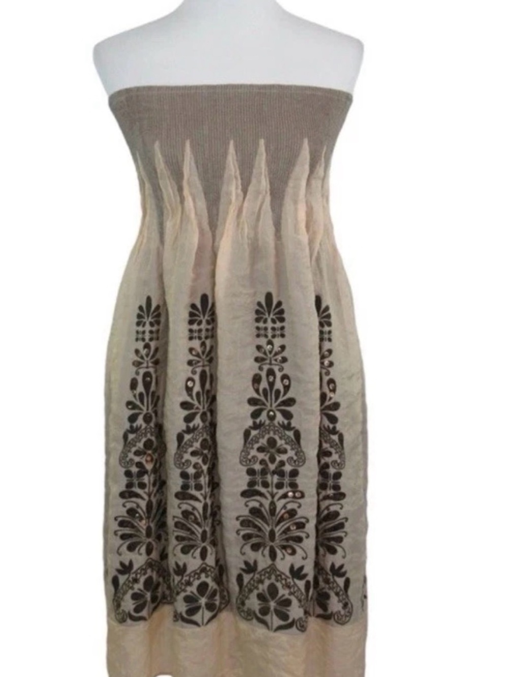 Anthropologie’s Lapis Pleat Native Print Glitter Flowing Tube Dress O/S